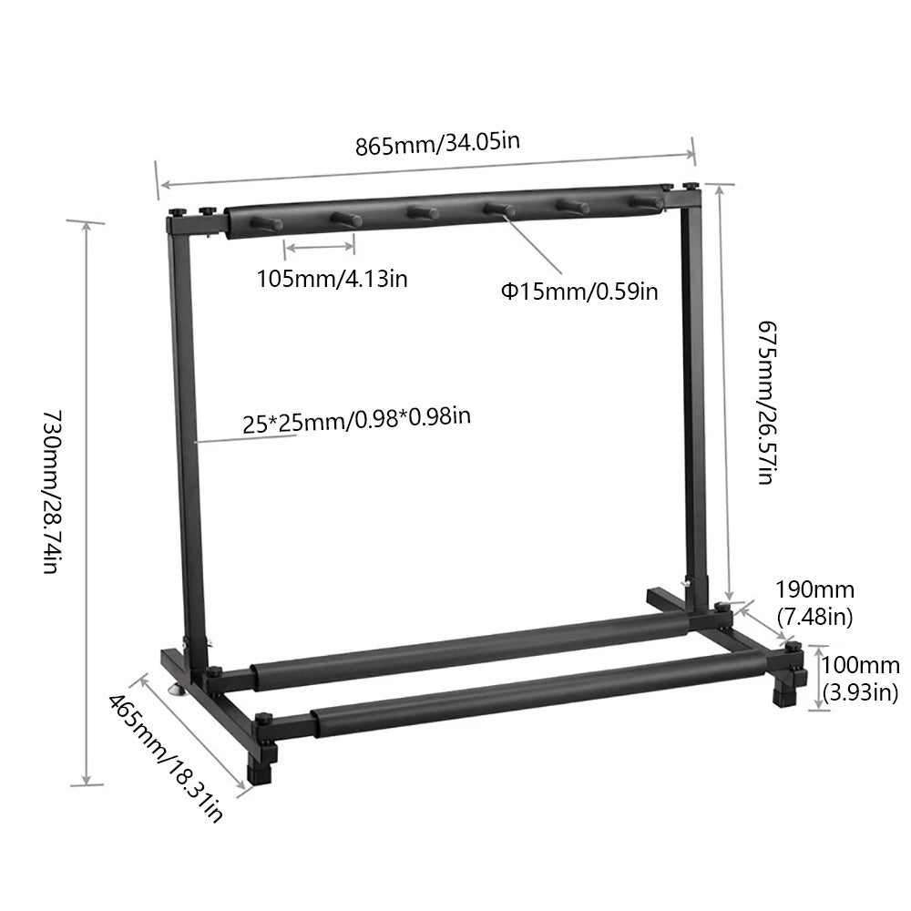 Stand 5 Guitares - Rack Pratique avec les dimensions