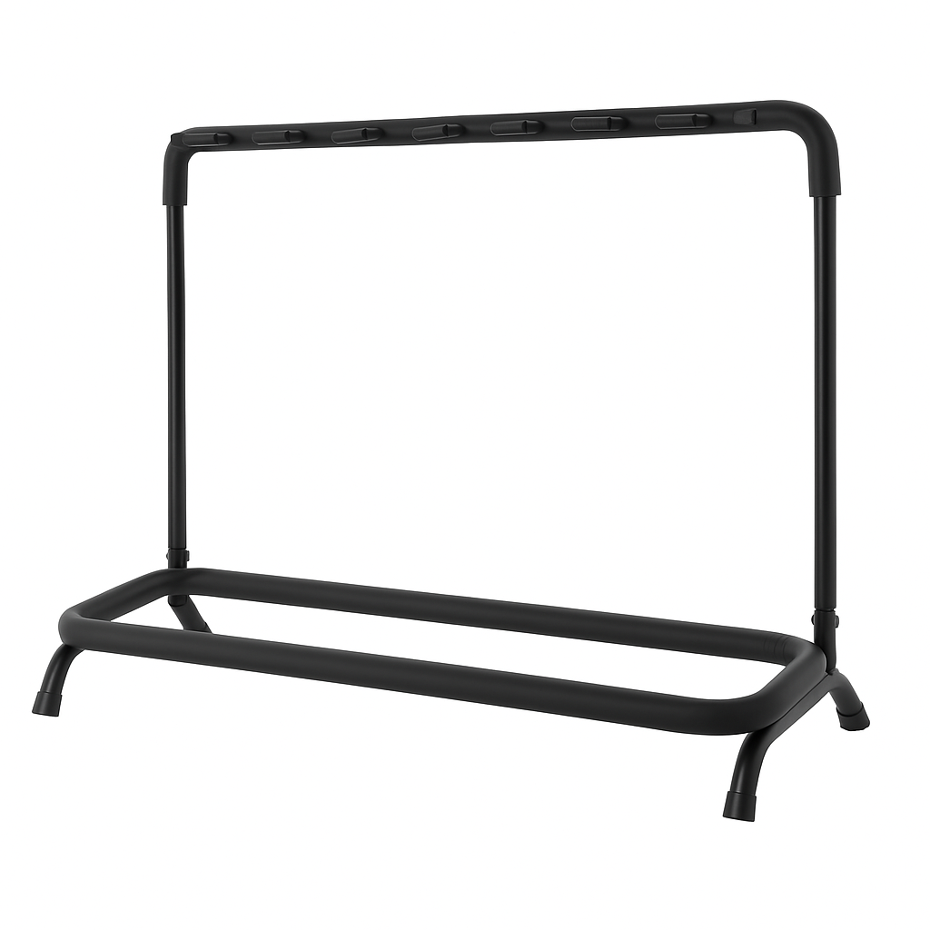 Rack au sol pour 7 guitares avec mousse protectrice, design studio professionnel