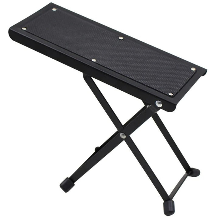 Marche-pied guitare noir réglable en métal avec surface antidérapante