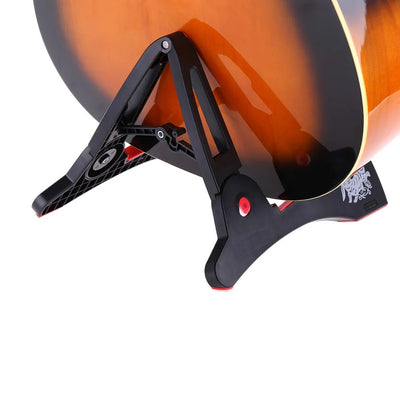 Porte Guitare Design Pliable - Support Artistique, noir, avec guitare posée dessus
